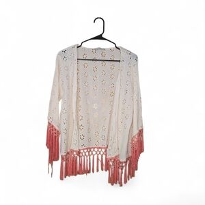 Elegant White and Pink Women's Cardigan